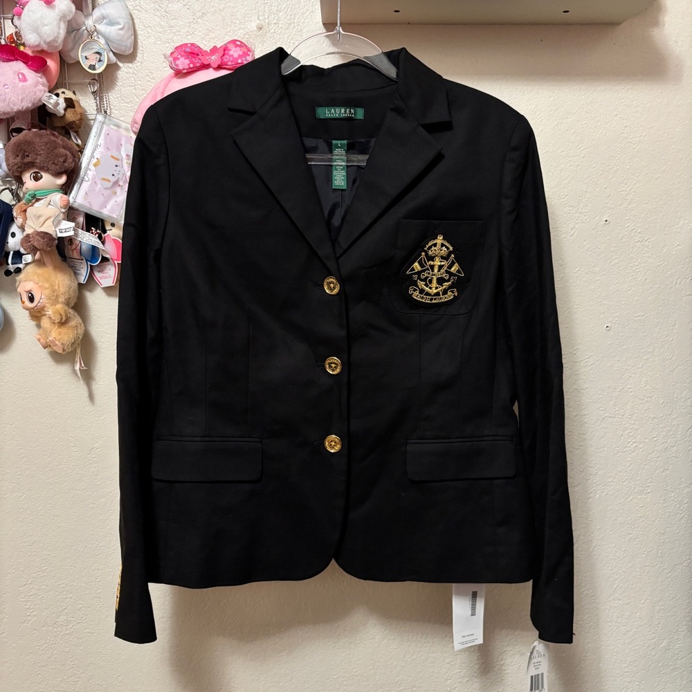 NWT Lauren Ralph Lauren Crown Logo Blazer Jacket Gold Buttons Size L
